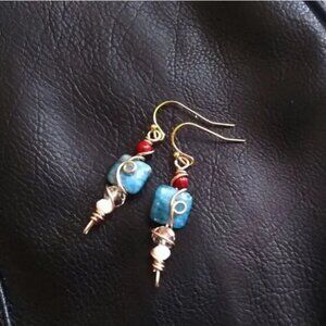 Apatite Beaded Scepter Earrings • Boho Spring Sunshine • Wire Wrapped Treasure